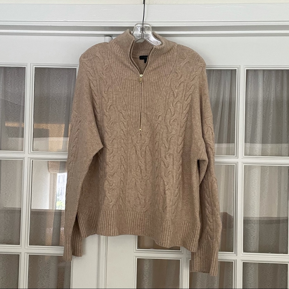 JCrew Tan Wool Quarter Zip Cable Sweater
